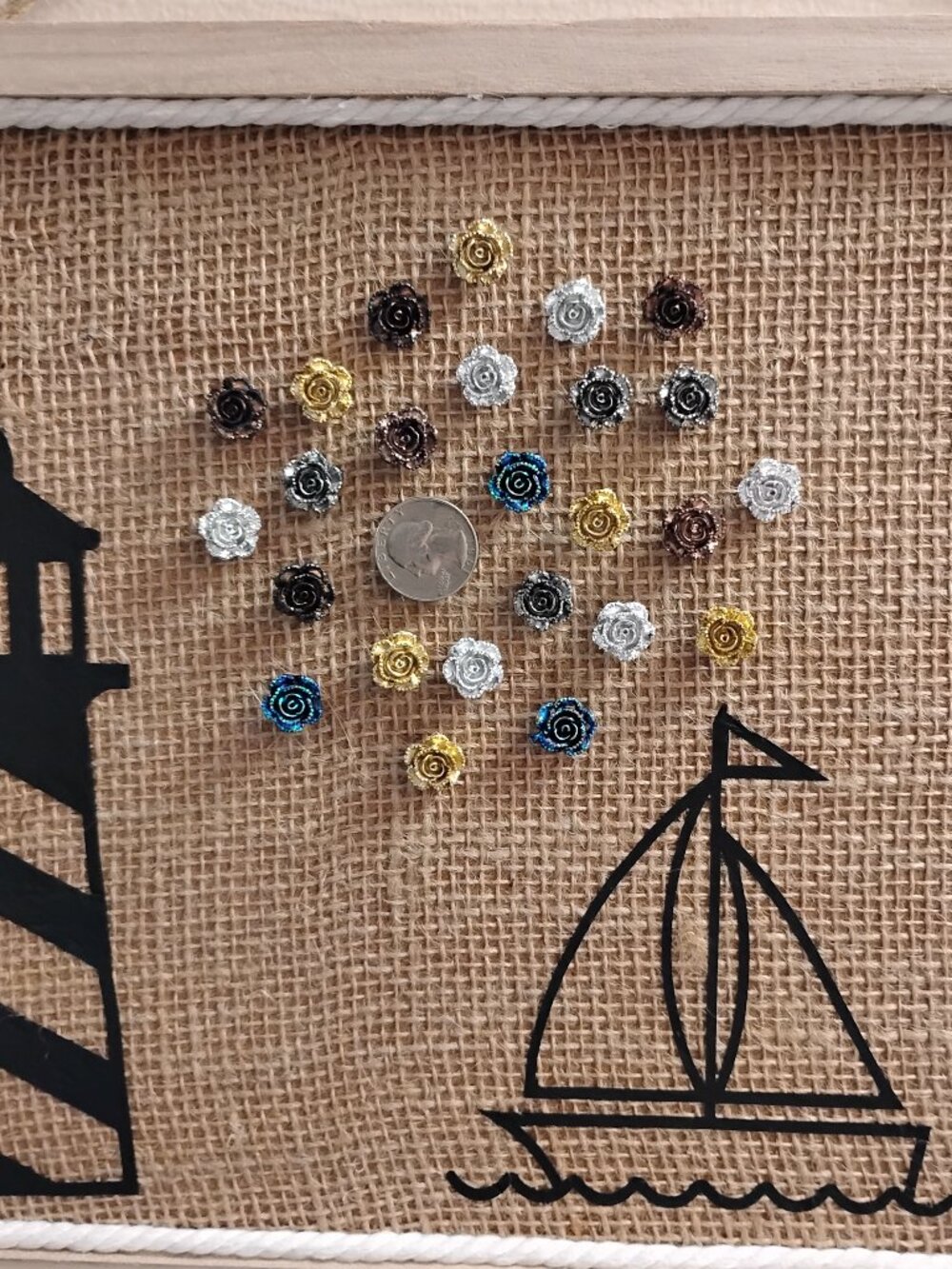 25 Pcs (5) Different Colors Metallic Roses Decorative Bulletin Board Push Pins